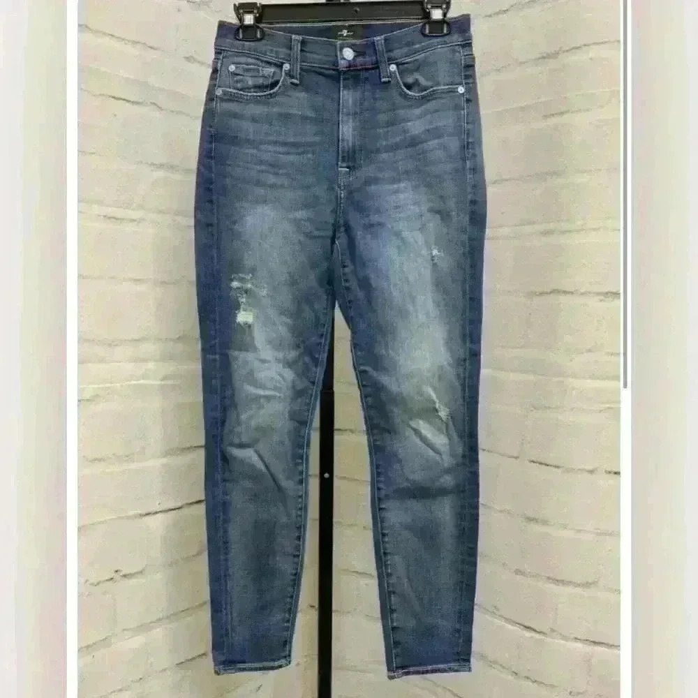 NWOT - 7 For All Mankind High Rise Skinny Ankle Jeans, Size 27, Medium Wash